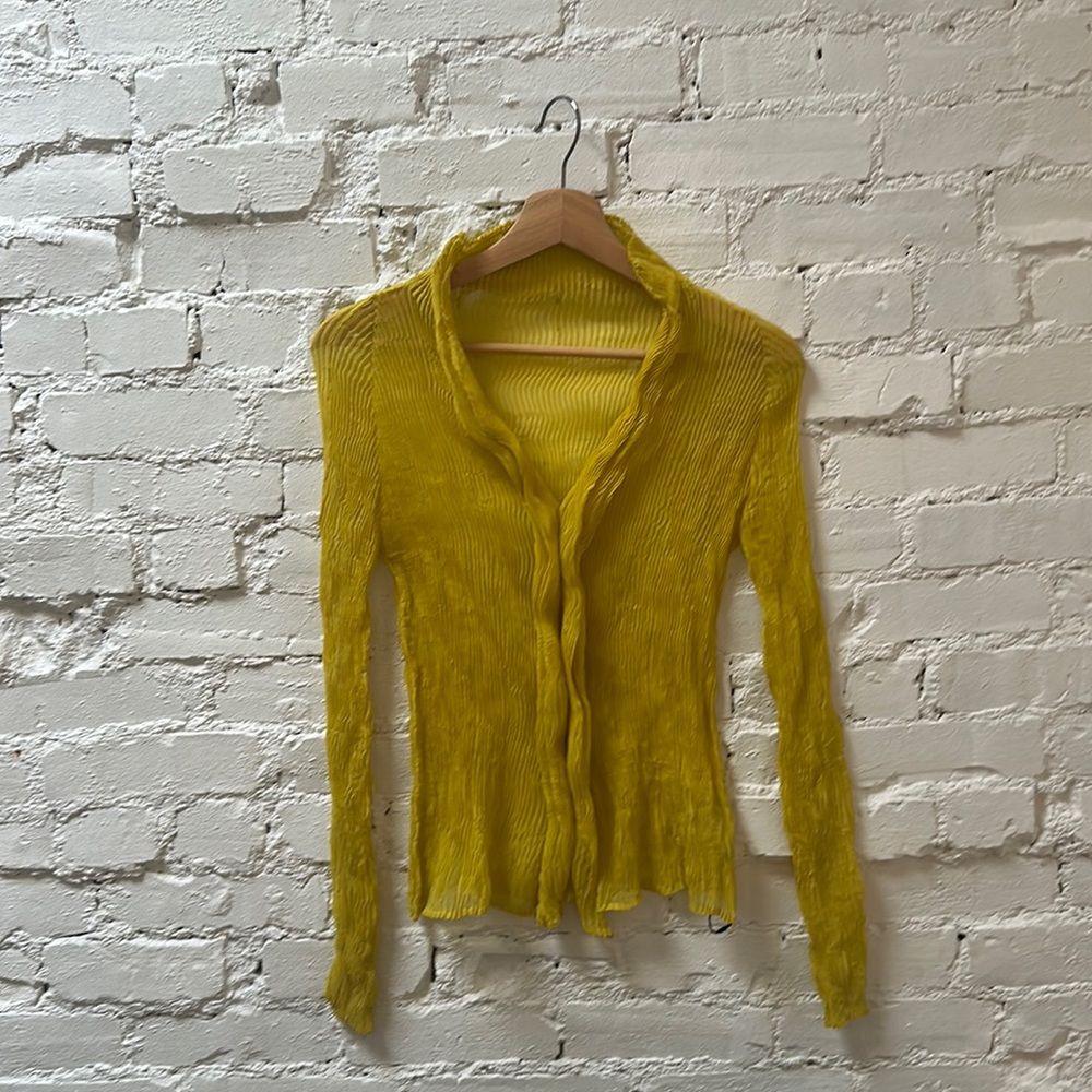 Issey Miyake pleats please yellow button down